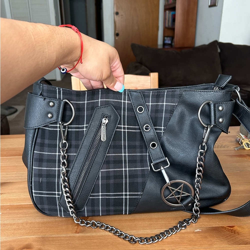 Killstar Black Plaid Messenger Bag